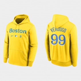 Boston Red Sox Alex Verdugo Gold 2021 City Connect Pullover Baseball Therma Hoodie