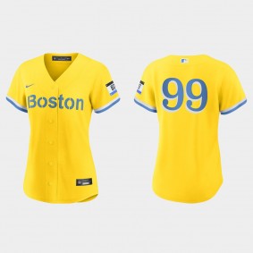 Women Boston Red Sox Alex Verdugo Gold Light Blue 2021 City Connect Replica Jersey