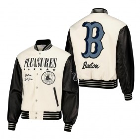 Men's Boston Red Sox PLEASURES White Full-Snap Varsity Jacket