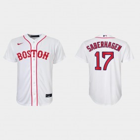 Youth Boston Red Sox #17 Bret Saberhagen White 2021 Patriots' Day Replica Jersey