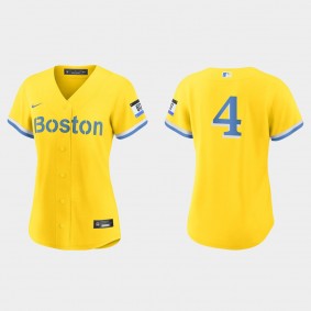 Women Boston Red Sox Carney Lansford Gold Light Blue 2021 City Connect Replica Jersey