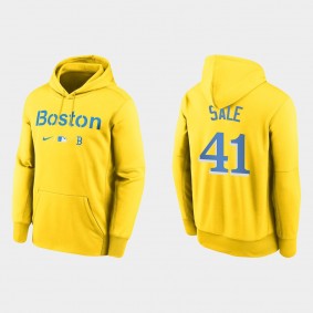 Boston Red Sox Chris Sale Gold 2021 City Connect Pullover Baseball Therma Hoodie