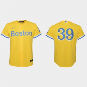 Youth Boston Red Sox #39 Christian Arroyo Gold Light Blue 2021 City Connect Replica Jersey