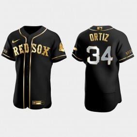 Boston Red Sox #34 David Ortiz Golden Edition Authentic Jersey - Black