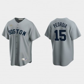 Men's Dustin Pedroia #15 Boston Red Sox Cooperstown Collection Road Jersey - Gray