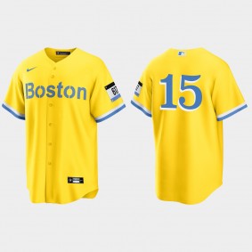 Boston Red Sox #15 Dustin Pedroia 2021 City Connect Replica Jersey - Gold Light Blue