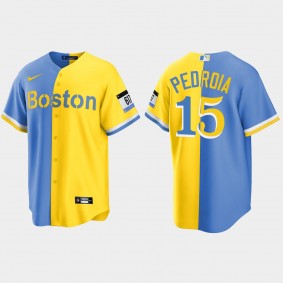 Boston Red Sox Dustin Pedroia City Connect Split Jersey - Blue Gold