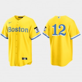 Boston Red Sox #12 Ellis Burks 2021 City Connect Replica Jersey - Gold Light Blue