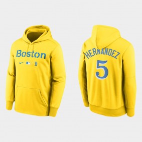 Boston Red Sox Enrique Hernandez Gold 2021 City Connect Pullover Baseball Therma Hoodie