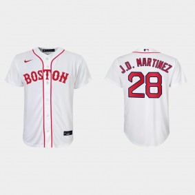 Youth Boston Red Sox #28 J.D. Martinez White 2021 Patriots' Day Replica Jersey