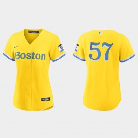 Women Boston Red Sox Joely Rodriguez Gold Light Blue City Connect Replica Jersey