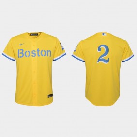 Youth Boston Red Sox Justin Turner Gold Light Blue City Connect Replica Jersey