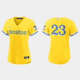 Women Boston Red Sox Luis Tiant Gold Light Blue 2021 City Connect Replica Jersey