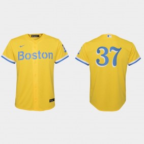 Youth Boston Red Sox #37 Nick Pivetta Gold Light Blue 2021 City Connect Replica Jersey