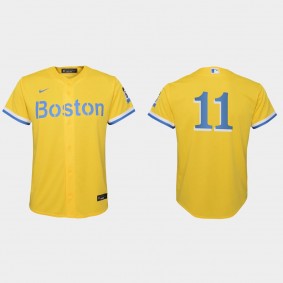 Youth Boston Red Sox #11 Rafael Devers Gold Light Blue 2021 City Connect Replica Jersey