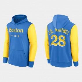 Boston Red Sox J.D. Martinez Blue Yellow 2022 City Connect Performance Pullover Authentic Collection Hoodie