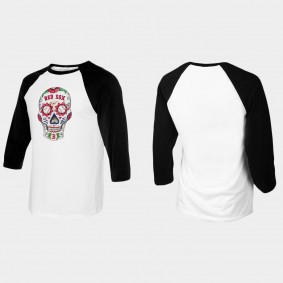 Men's Boston Red Sox White Black Sugar Skull Raglan T-Shirt