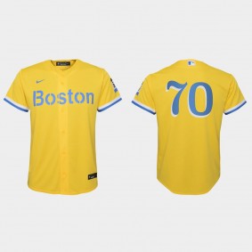 Youth Boston Red Sox Ryan Brasier Gold Light Blue City Connect Replica Jersey