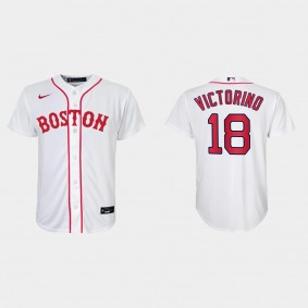 Youth Boston Red Sox #18 Shane Victorino White 2021 Patriots' Day Replica Jersey