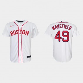 Youth Boston Red Sox #49 Tim Wakefield White 2021 Patriots' Day Replica Jersey