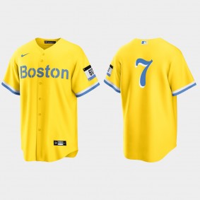 Boston Red Sox #7 Trot Nixon 2021 City Connect Replica Jersey - Gold Light Blue