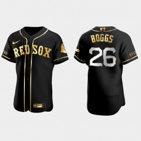 Boston Red Sox #26 Wade Boggs Golden Edition Authentic Jersey - Black